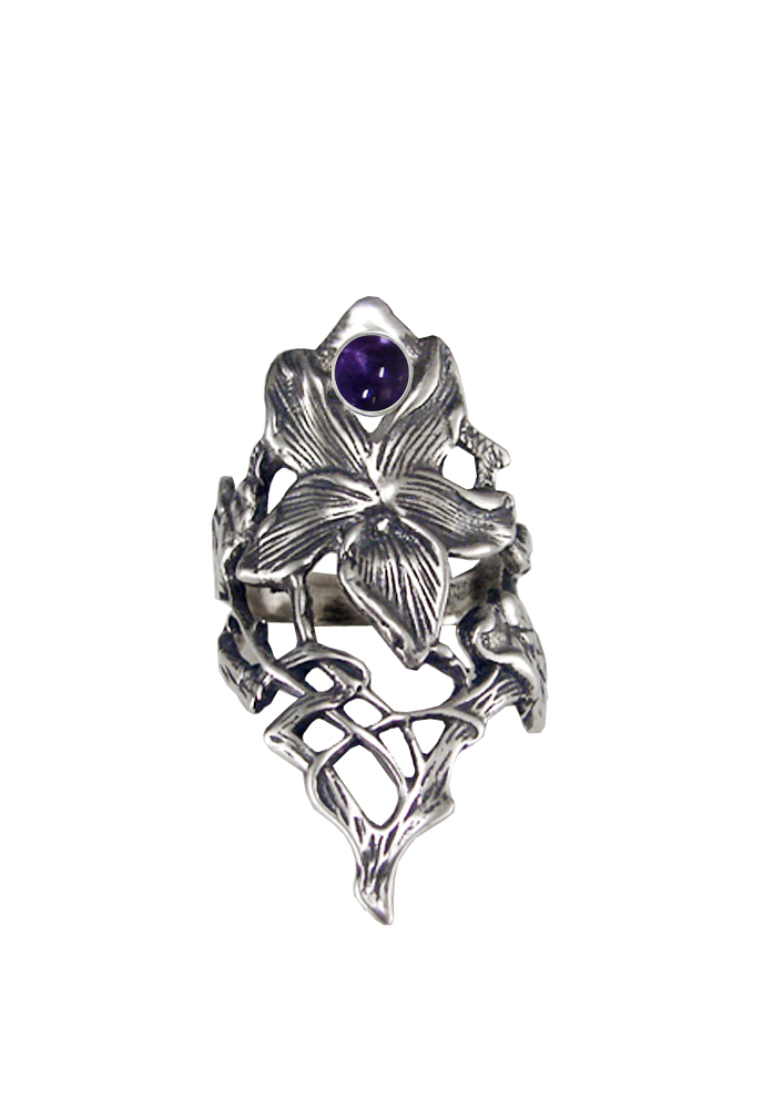 Sterling Silver Woman Maiden's Flower Ring With Iolite Size 10